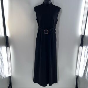 Calvin Klein Black Wide Leg Pantsuit Dress w/Attached Belt and Coconut Buckle-2
